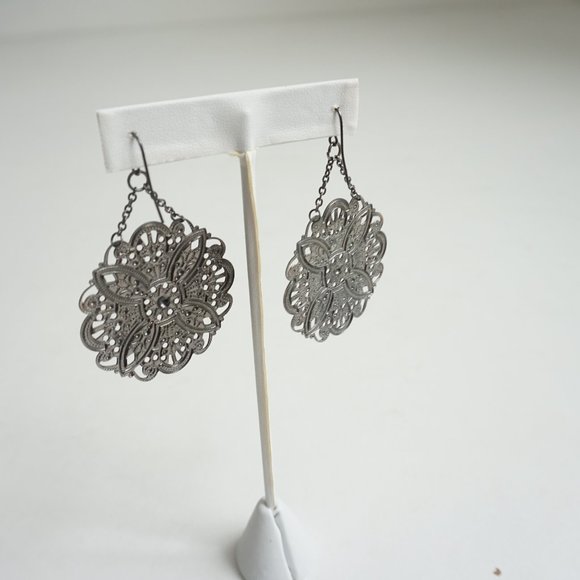 Dark Silver Metal Chandelier Earrings - Picture 3 of 4